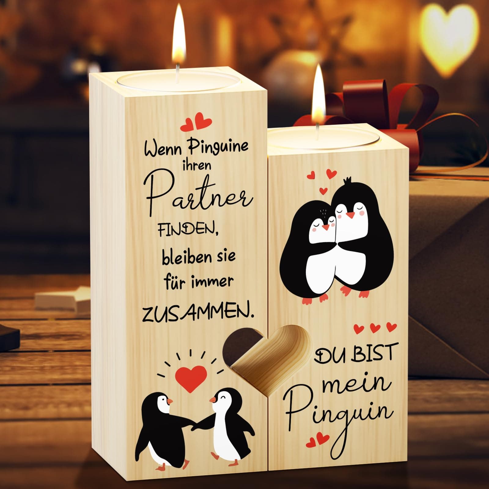 Blumuze Jahrestag Geschenk für Ihn Sie 🐧 Kerzenständer Pinguin Geschenk Für Männer Frauen