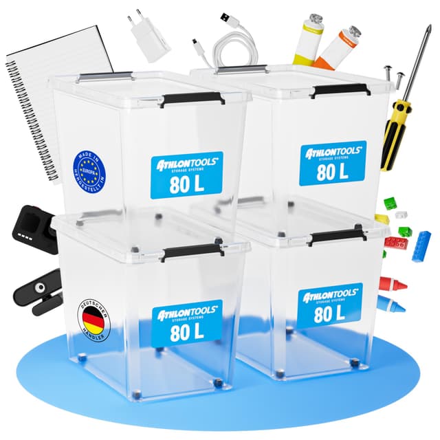Angebot: ATHLON TOOLS 4x 80 L Aufbewahrungsboxen mit Deckel ✨