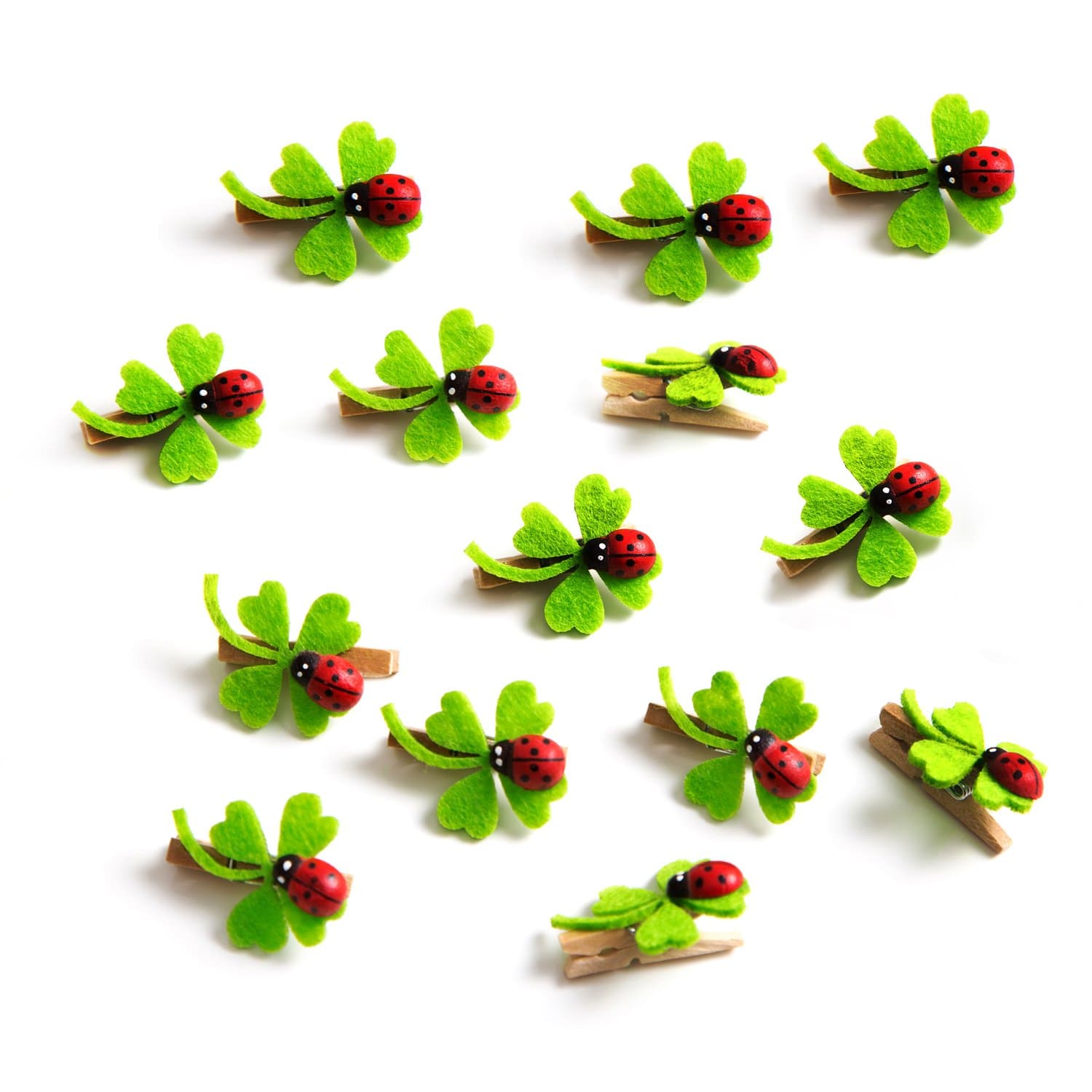 Glücksbringer Holzklammern, 14 Stück 🍀🐞 Mini Wäscheklammern Holz
