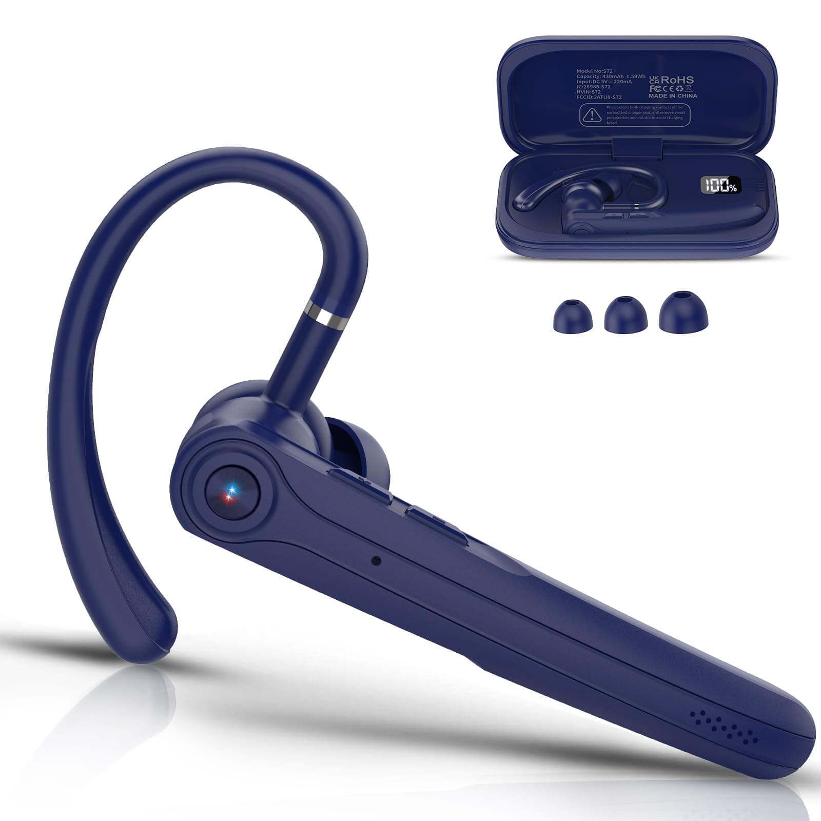 Bluetooth Headset V5.4 Wireless Freisprech Telefon mit CVC 8.0 und ENC Dual Mikrofon, Bluetooth Ohrhörer kabellos mit 25h Sprechzeit, 120h Standby Headset Handy für Autofahren Büro Business,Dunkelblau