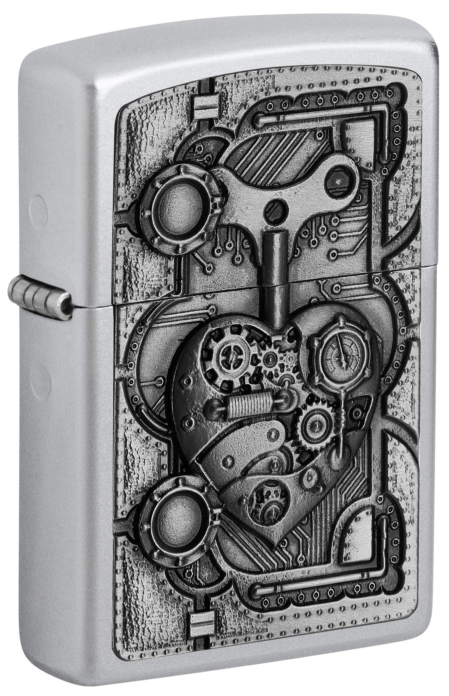 ZIPPO – Steampunk Heart Emblem - Satin Chrome – Sturmfeuerzeug, nachfüllbar, in hochwertiger Geschenkbox