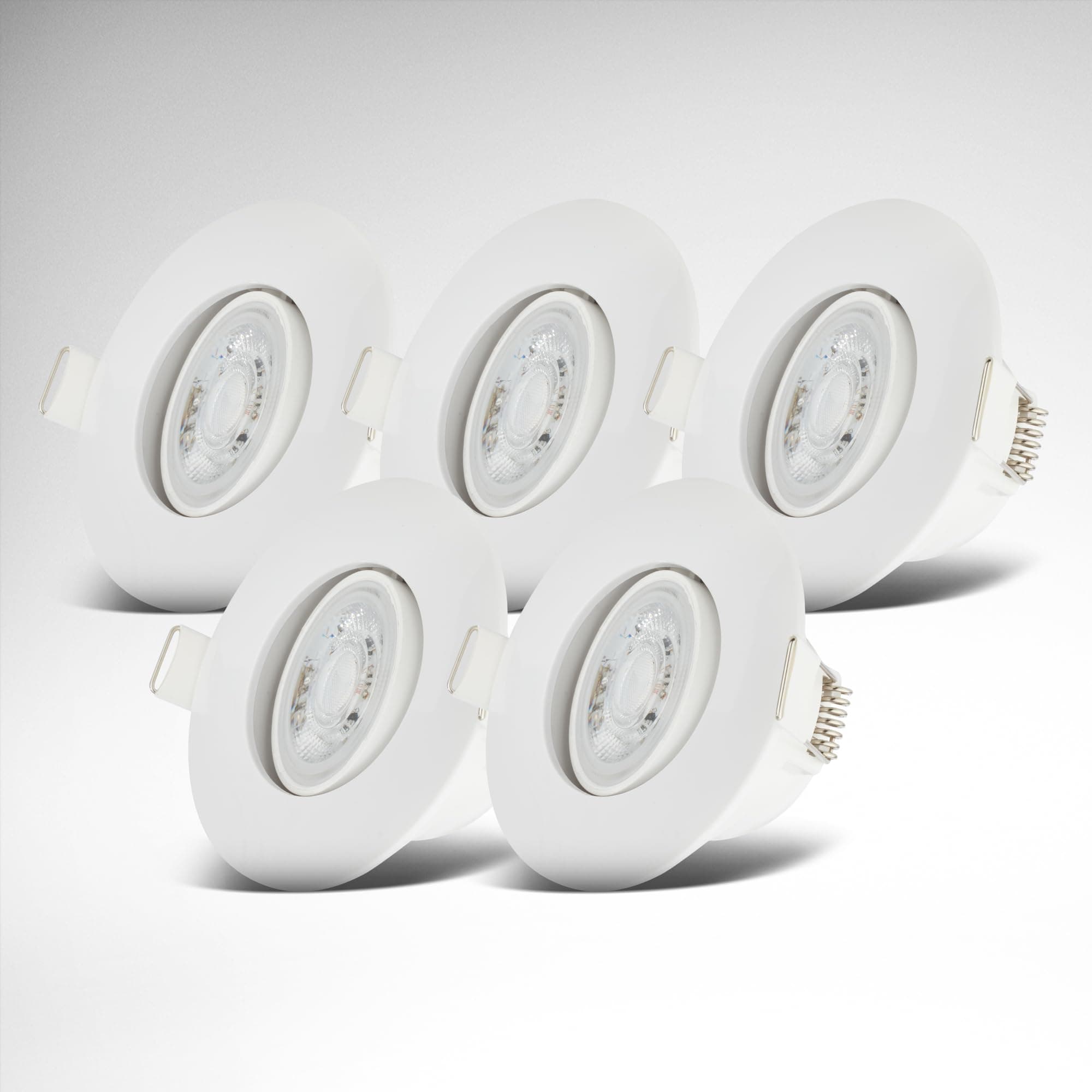 B.K.Licht - 5er Set LED Einbaustrahler 230V, schwenkbarer LED Strahler für das Badezimmer IP65, Deckenstrahler stufenlos dimmbar, Spots, Deckenspots, Badezimmerlampe, Weiß, 90x42 mm (DxH)