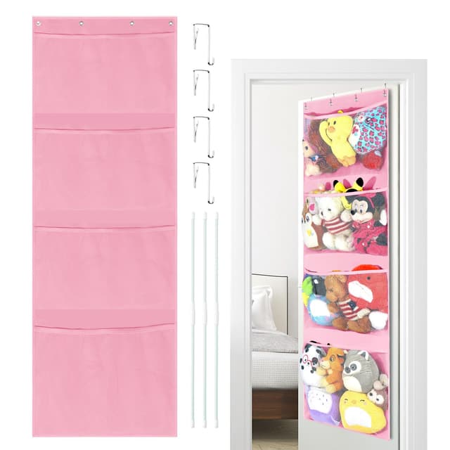Hängeorganizer Kuscheltier Aufbewahrung über der Tür Hängend Organizer Spielzeug Aufbewahrung Hängeaufbewahrung Stofftiernetz oder Hängematte Organizer zum Aufhängen für Kinderzimmer Schlafzimmer… Large Rosa