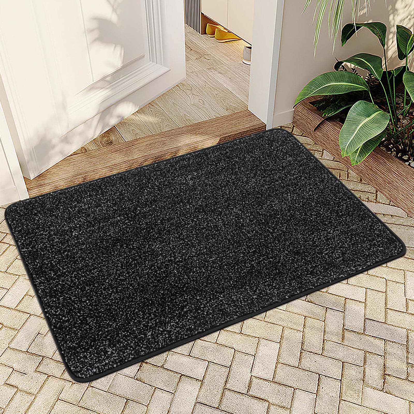 Mibao Fußmatte Innen 50 x 80 cm, Schmutzfangmatte für den Eingangsbereich, Türmatte, rutschfeste, Super Saugfähige Willkommen Matte Teppich für Haustür, Hintertür, Schuhe und Pfoten, Schwarz Schwarz 80 x 50 cm (Rechteckig)