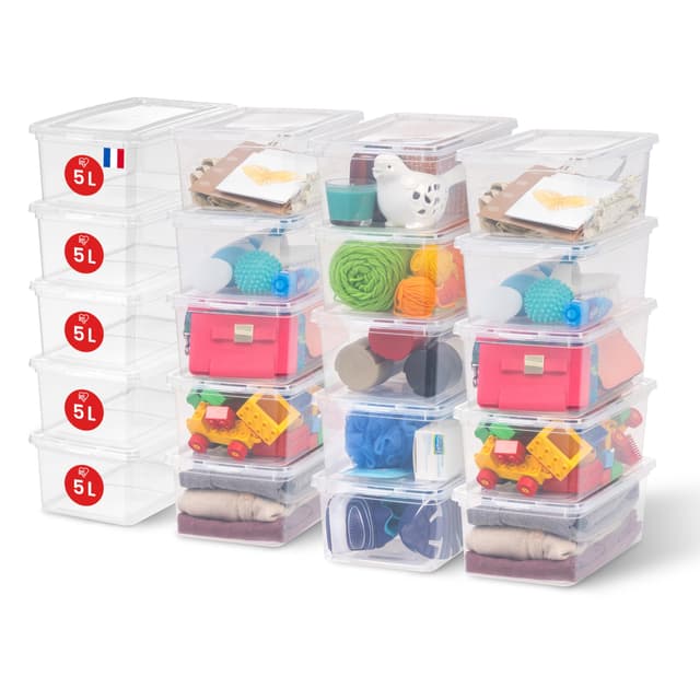 Iris Ohyama Vielseitige Aufbewahrungsboxen, 5L, 20er-Set, Transparent, Deckel leicht schließbar, Stapelbar, Für Schrank, Regale, Klassenzimmer, Organisation, Spielzeug, Kunstbedarf, Schuhe, CNL-5 5L / 20er-Set
