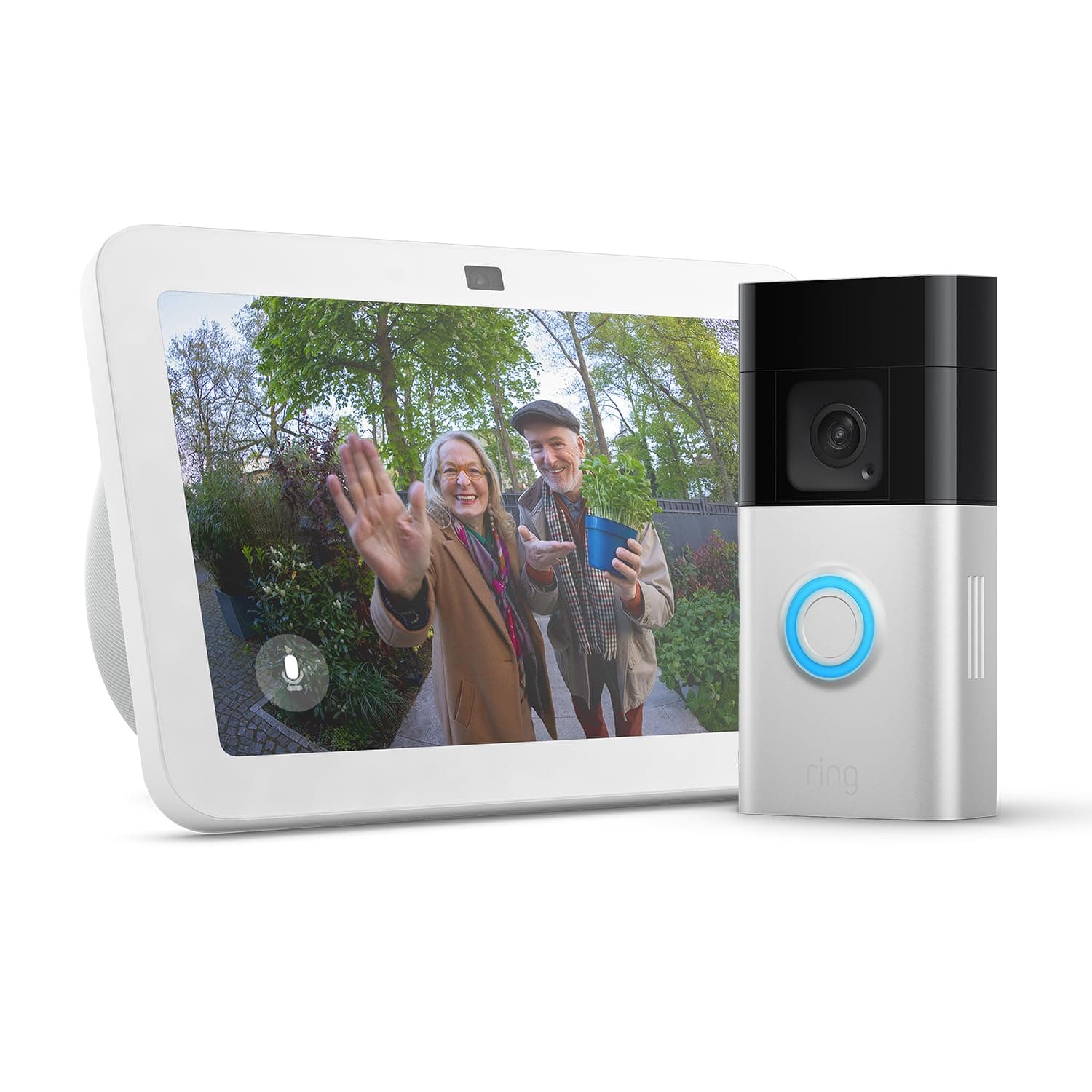 Echo Show 8 (Neueste Generation) | Weiß + Ring Akku-Videotürklingel Plus