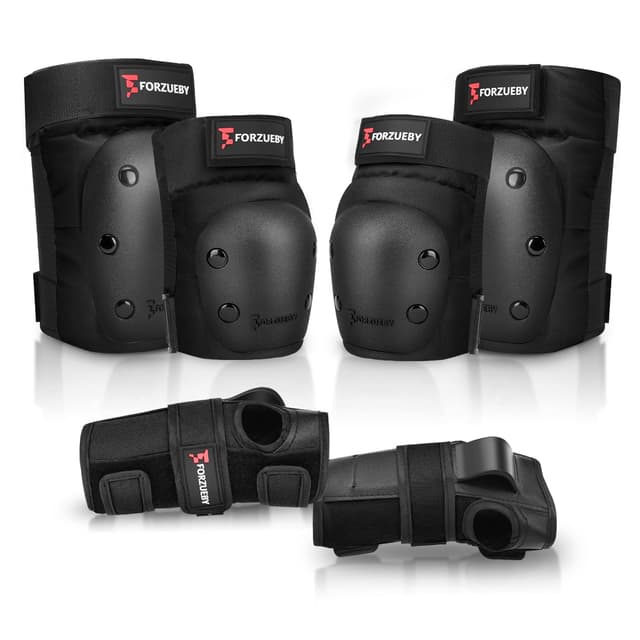 Forzueby Knieschoner, Ellbogenschützer und Handgelenkschützer für Erwachsene&Kinder Protektoren Set, 6 in 1 Schutzausrüstung zum Inliner Skaten, Skateboarden, Scooter Fahren, BMX usw. L (71-110 Kg) Schwarz