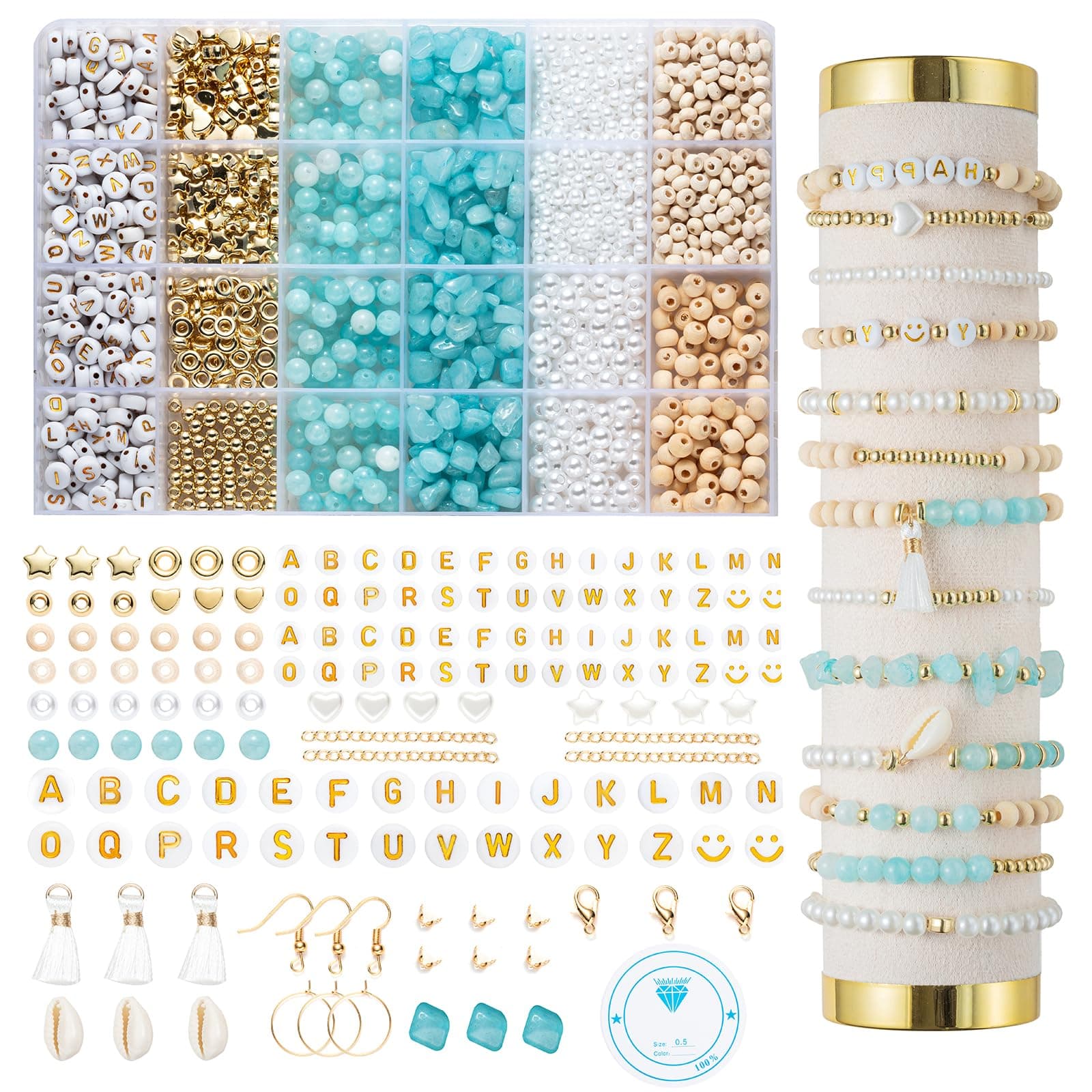 Natürliche Amazonit perlen für armbänder Edelstein Perlen Perlen Set Zum Auffädeln Kit Perlenset Beads für DIY armbänder selber machen Schmuck Halskette Ohrringe Kette für Kinder Erwachsene (Blue)