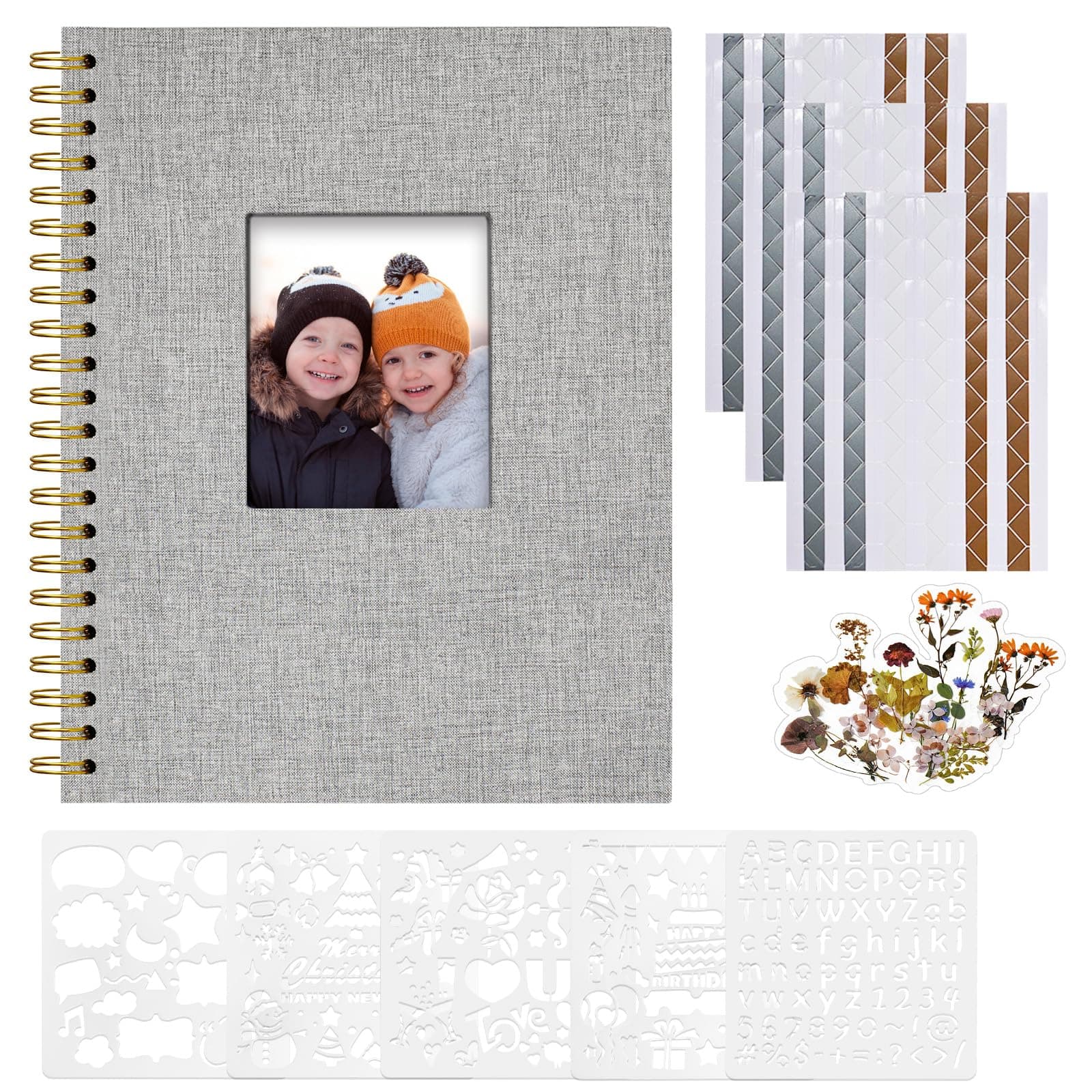 Vienrose Fotoalbum zum Selbstgestalten 28,5 x 20,5 cm, Leinen Fotoalbum mit 40 Weißen Seiten, Leeres Kraftpapier, DIY Scrapbook Spiralalbum Set für Babys, Familien, Hochzeiten, Jahrestag, Grau 28 x 20,5 cm 40 Seiten Grau