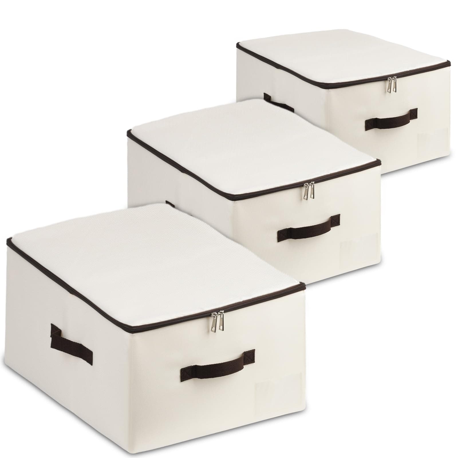 iwill CREATE PRO Stoff-Aufbewahrungskorb mit Deckel - zusammenklappbar für Kleidung, Decken - Beige Aufbewahrungsbox - schrankoptimiert & luftdurchlässig (Set of 3) Beige, 3pcs