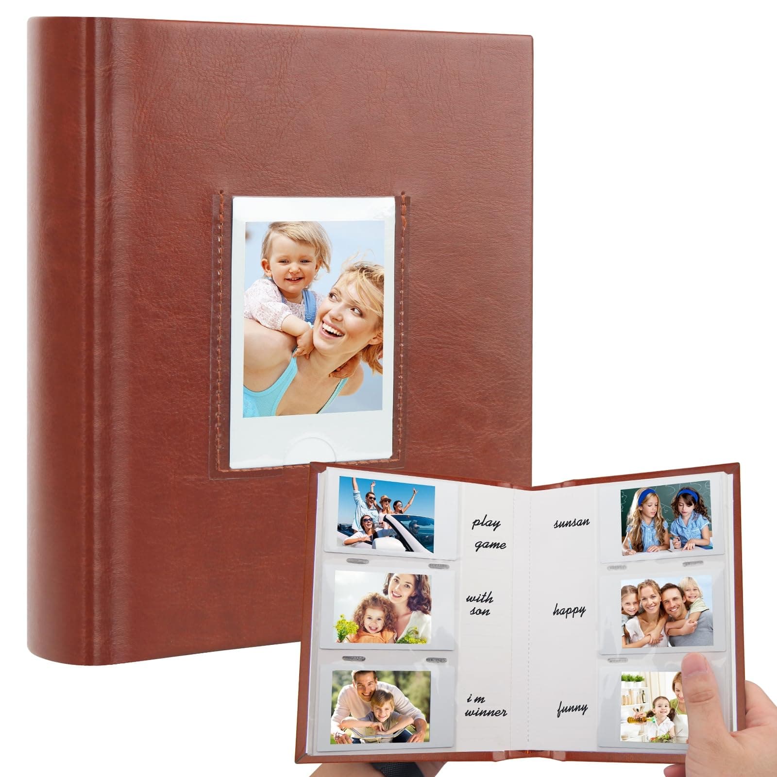 180 Taschen Fotoalbum für Fujifilm Instax Mini 12 11 40 9 99 8 Evo Kamera, Für Polaroid Kamera, Frontfenster, Fotobuch mit Schreibfläche für Polaroid 3 Zoll Instant Film, K-pop Fotokarten (Braun)