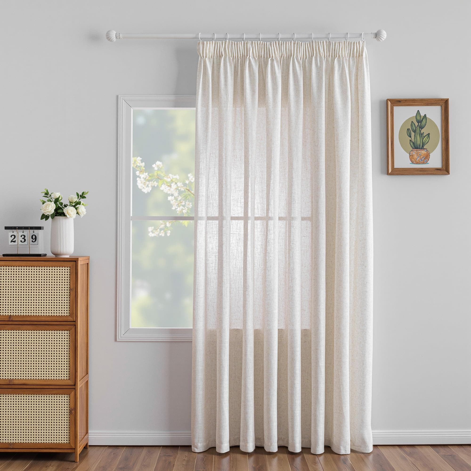 MYSKY HOME Extra Breite Gardinen Leinen Vorhänge mit Kräuselband Raumteiler Vorhang 1er Set Natürlicher Stil Wohnzimmer Gardine Halbtransparent Linen Curtains, H 225 x B 300 cm, Leinenfarbe H225 x B300 cm (1er Pack) Leinenfarbe