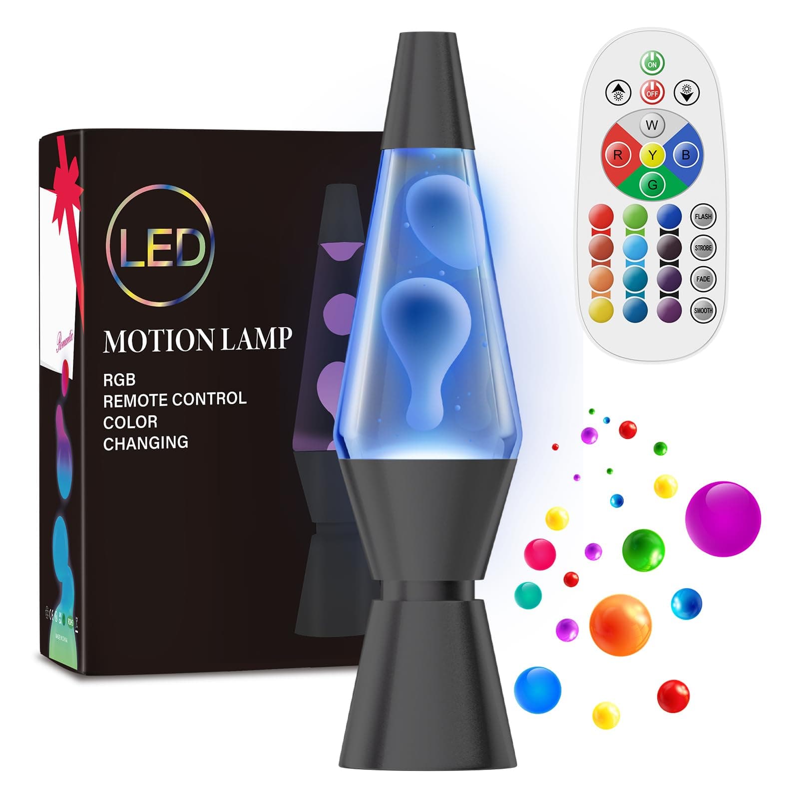 AONESY Lavalampe mit Farbwechsel Lavalampe Led mit Fernbedienung 37cm Lavalampen Weißes Wasser Weißes Wachs Lavalampes Nachtlicht Geschenk für Weihnachten Geburtstag Schwarze Flasche Schwarz 37cm