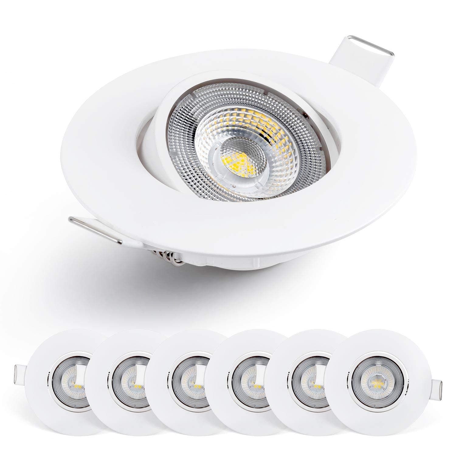 EMOS LED Einbaustrahler 230V, 5W / 450lm, 50° schwenkbar, Deckenspots warmweiß 3000k | Einbaustrahler LED Spot flach 68mm Lochmaß | Set mit 6 Stück LED Spots 230V, Einbauleuchten rund (Farbe weiß) 6 Stück Weiß