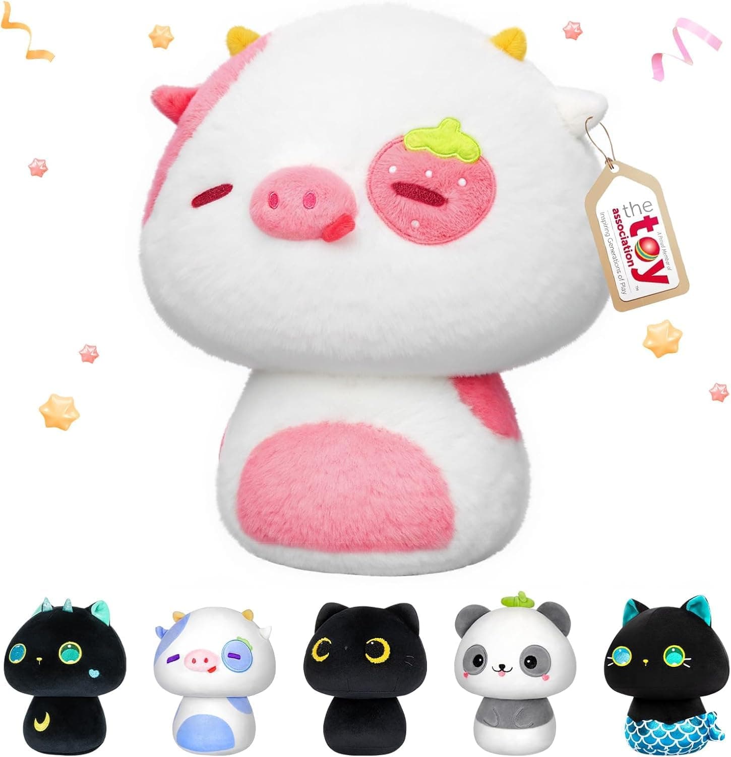 Mewaii 36CM Kawaii Kuscheltier für Kinder Erdbeerkuh Pilzförmiges Plüschtier Stofftiere Weiches Kuscheltier Wurfkissen Plüsch Kissen Ausgestopftes Spielzeug Stofftiere Geschenk über 3 Jahren Erdbeeren und Kühe 36 CM