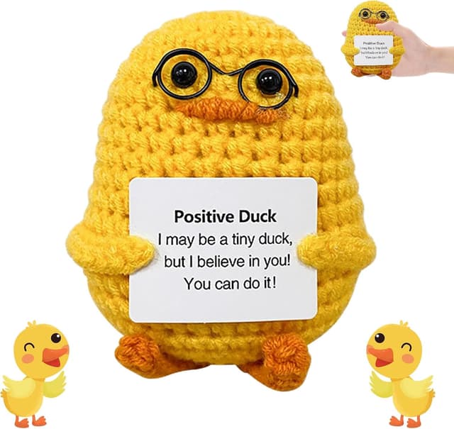 SoeUyd Positive Duck, Positive Geschenke, Strickpuppe, Positive Kartoffel Häkelente, Süßes Kreatives Strickspielzeug, Kleine Glücksbringer, Freunde Ermutigung Duck Dekoratives Spielzeug