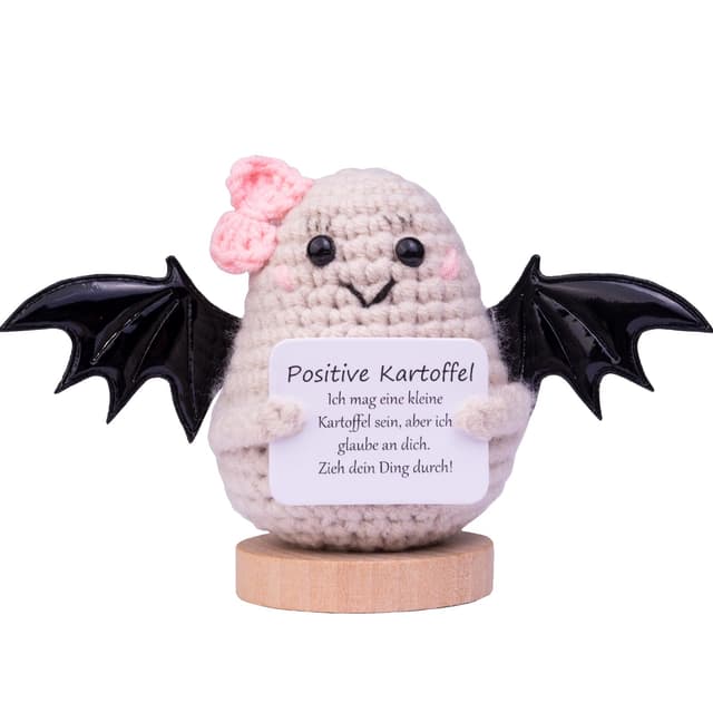 Mwmoeen Halloween Pocket Hug Positive Kartoffel flügel, Kreative Strickwolle Positive Kartoffel,Mini-Plüsch gestrickte Lustige Kartoffeln, Ostergeschenke,Halloweensgeschenk.