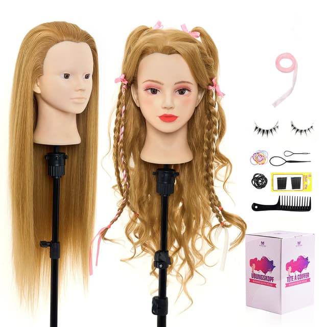 Neverland 26 inch Frisierkopf Friseur 60% Echthaar Haar Schminkkopf Übungskopf Friseur Trainingsköpfe Puppenkopf Friseurkopf Ausbildung Kopf Mit Halter + Hair Styling Braid Set Paket C: Kranz-Set