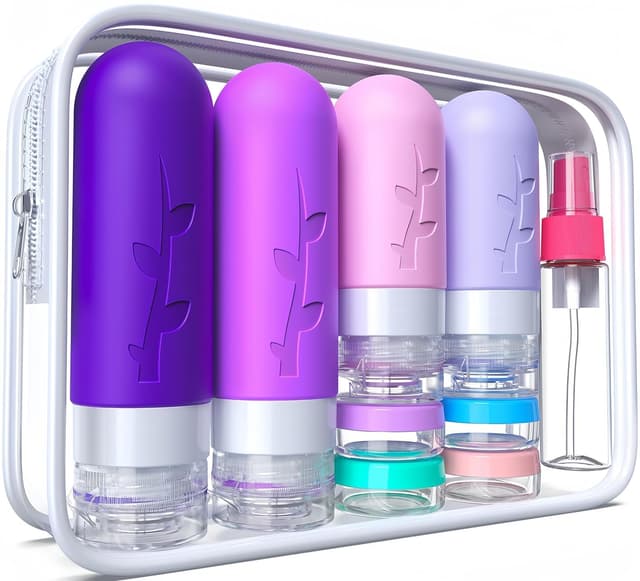 CIFOX 18 Stück Reiseflaschen Zum Befüllen, Reise Gadgets Silikon Reiseflaschen, Reiseset Flüssigkeiten Set mit TSA Genehmigt, Travel Essentials Nachfüllbare Reisegröße Flaschen, Violett 18 Stück Violett