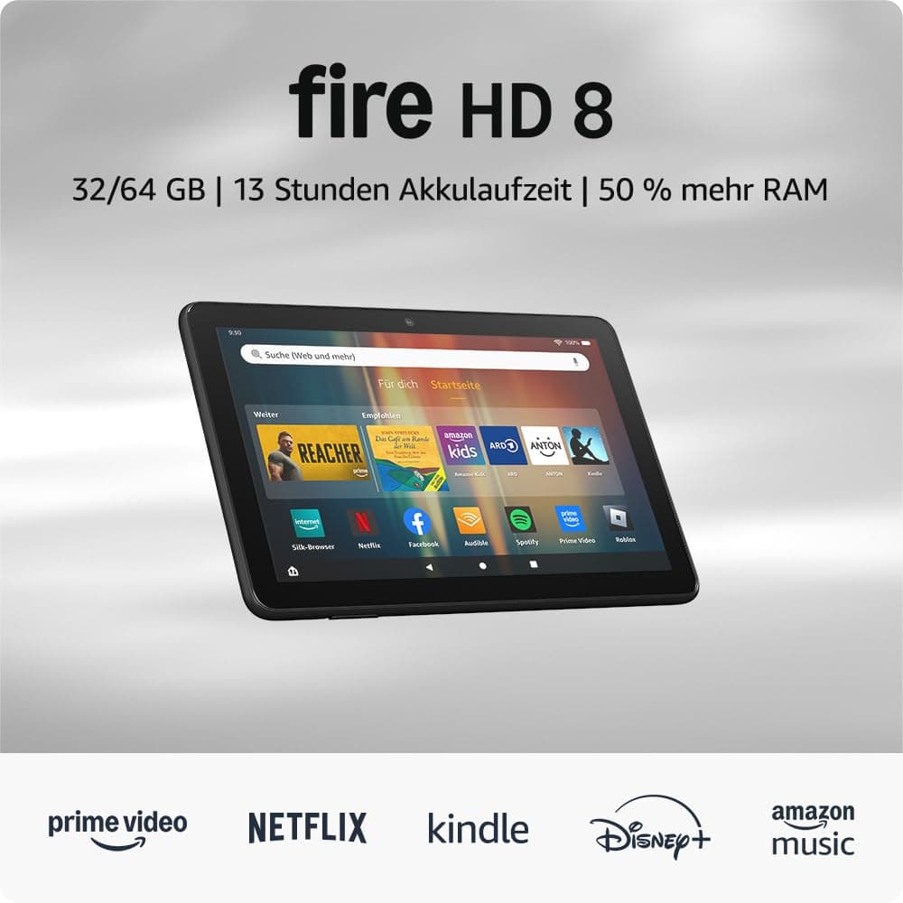 Amazon Fire HD 8-Tablet (Neueste Generation), 8-Zoll-HD-Bildschirm, 3 GB RAM, 32 GB Speicher, für Unterhaltung unterwegs, schwarz (2024) – ohne Werbung Fire HD 8 32 GB ohne Werbung schwarz