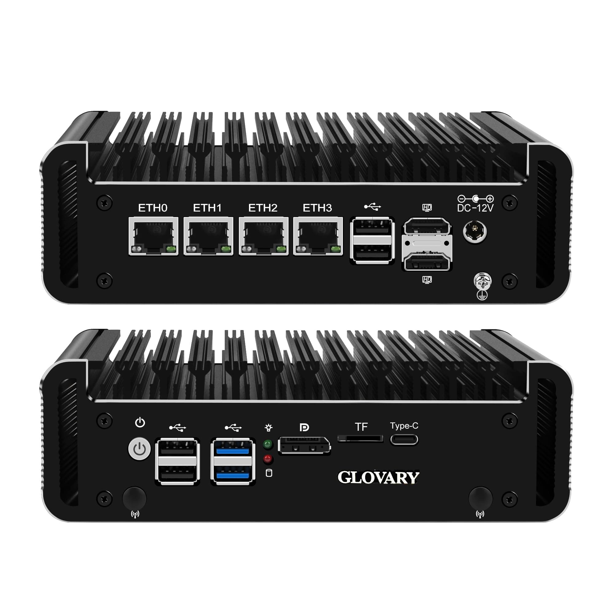 Glovary Mini Firewall PC N150 4 Core (Aufgerüstet N100), 4 x i226V 2.5GbE LAN OPNsense Hardware, DDR5 8GB RAM 128GB SSD, Fanless Micro Appliance, AES-NI, 2 xM.2 NVMe Slot, 2 xSATA3.0, USB-C 8GB RAM 128GB SSD N150 4 LAN Firewall