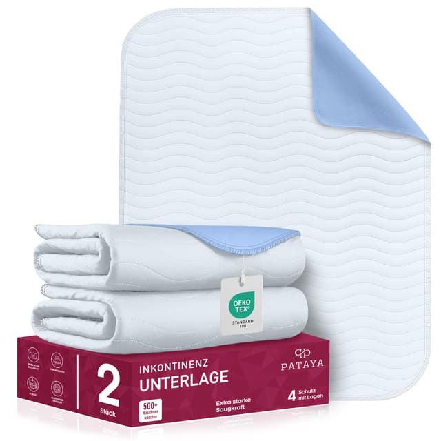 Pataya Inkontinenzunterlage waschbar 75x90 2er - wasserdichte Matratzenschutz Matratzenauflage nässeschutz Bett Inkontinenzauflage Bettunterlage (75x90 cm - 2er) White 75 x 90 cm (2er)