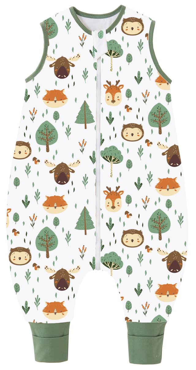 Chilsuessy Baby Schlafsack mit Füßen 1.5 Tog Kinder Ganzjahres Schlafsack 100% Baumwolle Baby Schlafsack mit Beinen für Jungen und Mädchen, 1.5 Tog/Waldtiere, 70cm/Baby Höhe 75-85cm