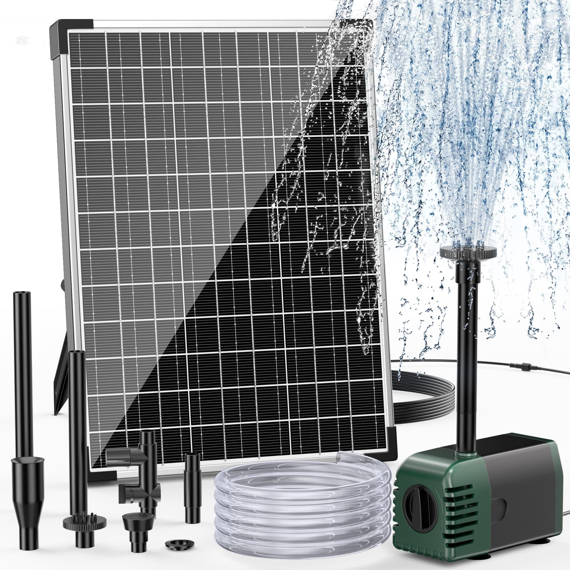 Biling Solar Springbrunnen für außen, 20W 875L/H Solar Teichpumpe mit Filter 2M Wasserleitung DIY Wasserspiel, Solarpumpe 5M Leitungslänge 4 Düsen Solar Wasserpumpe Garten für Teich Strom Pool