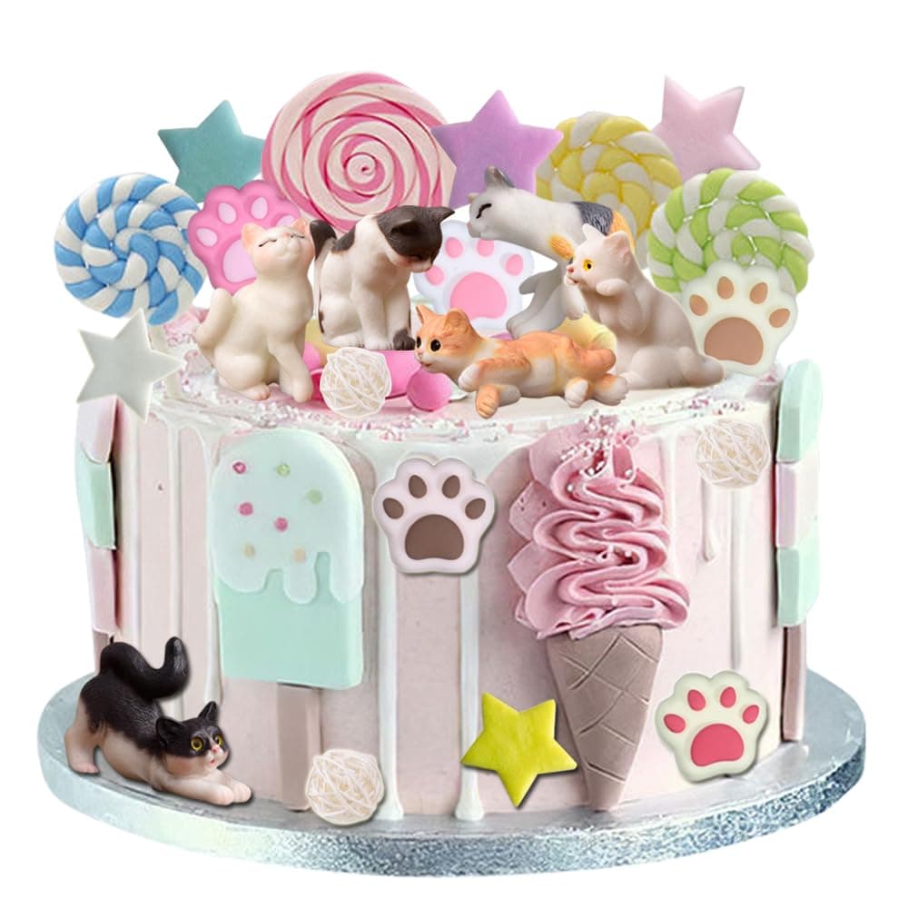 YGCHEN Tortendeko Katze Cupcake Topper Katzenpfote Figuren Kuchendeko Kindergeburtstag Katzen Kuchen Topper Stern Cake Topper Geburtstag Party Deko Baby Shower 19 Stück