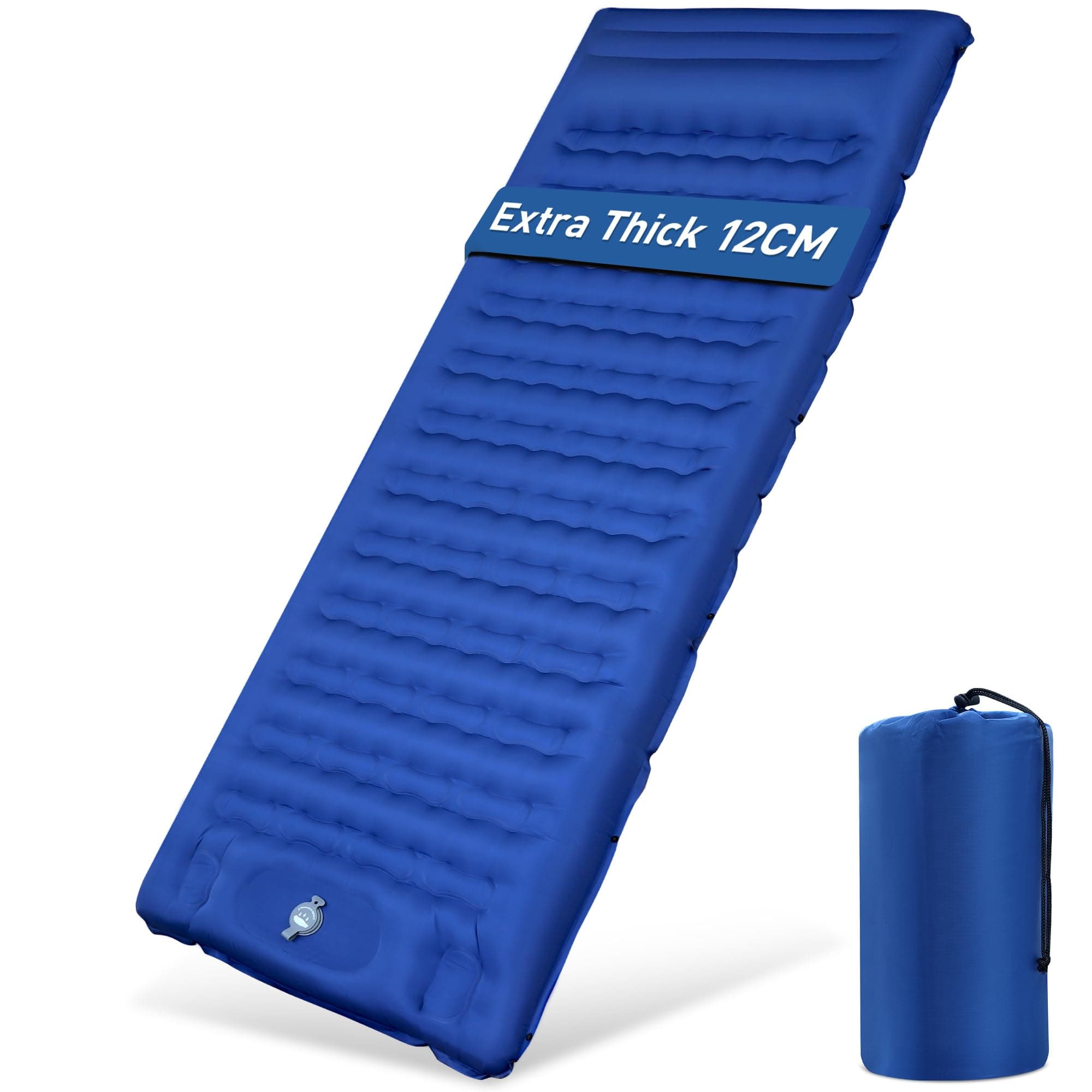 Aonext Isomatte Selbstaufblasend Camping, 12CM Verdicktes Luftmatratze Selbstaufblasend mit Fußpresse Pumpe,Luftverlust verhindern Aufblasbare Matratze Ultraleicht Wasserdicht Outdoor Marineblau