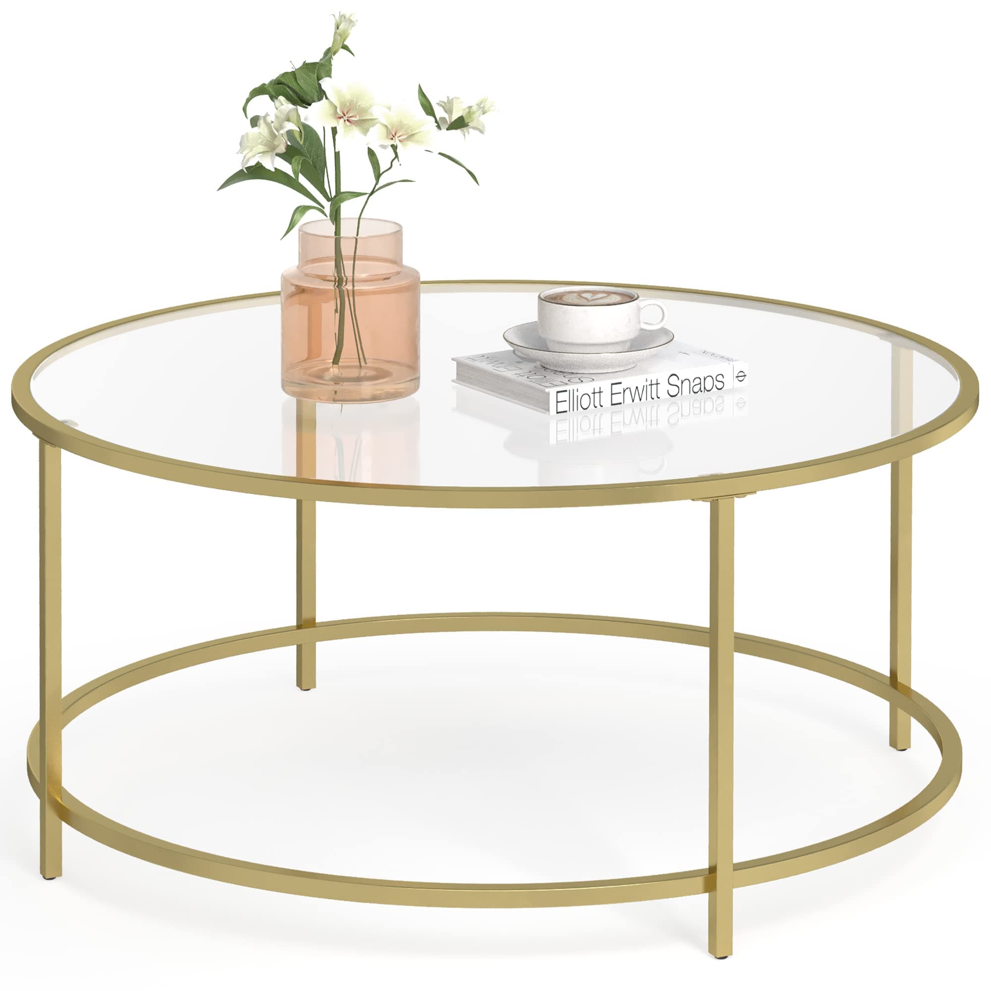 VASAGLE Runder Couchtisch, Wohnzimmertisch mit Stahlgestell, Salontisch, Beistelltisch, golden LGT21G Goldfarben
