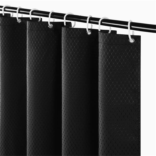Furlinic Duschvorhang 180x200 in Badezimmer Schwerer Vorhang für Badewanne und Dusche Textile Vorhänge aus Stoff Wasserdicht Anti-schimmel Waschbar Waffel mit 12 Duschringe Schwarz. H200 x B180 cm (1er Pack) Schwarz