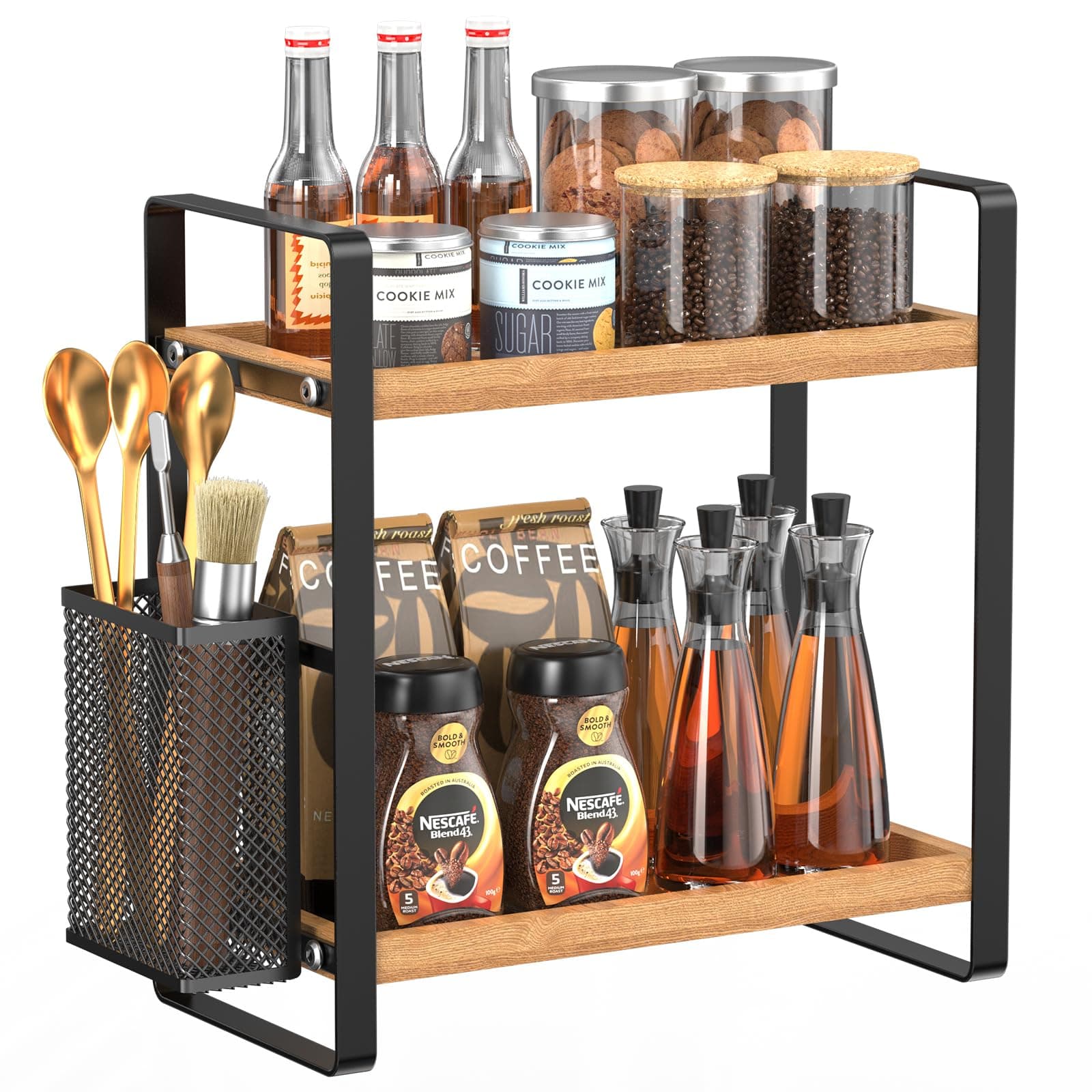 LEMIKKLE Kaffeebar-Zubehör und Kaffeetassenhalter, Küchenorganizer und -aufbewahrung, Gewürzregal-Organizer für Arbeitsplatte, Küche (Korb)