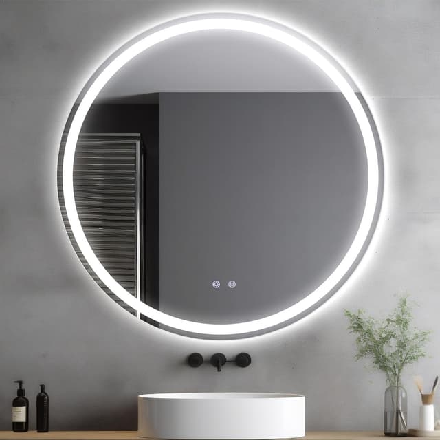 Clevich Runder Badspiegel mit Beleuchtung,Spiegel rund mit Beleuchtung, Badezimmer-Wandspiegel, 3 Lichtfarben dimmbar, Badspiegelmit Touchschalter und Entfoggen,3000K-6500K (80 cm) 80L x 80B cm
