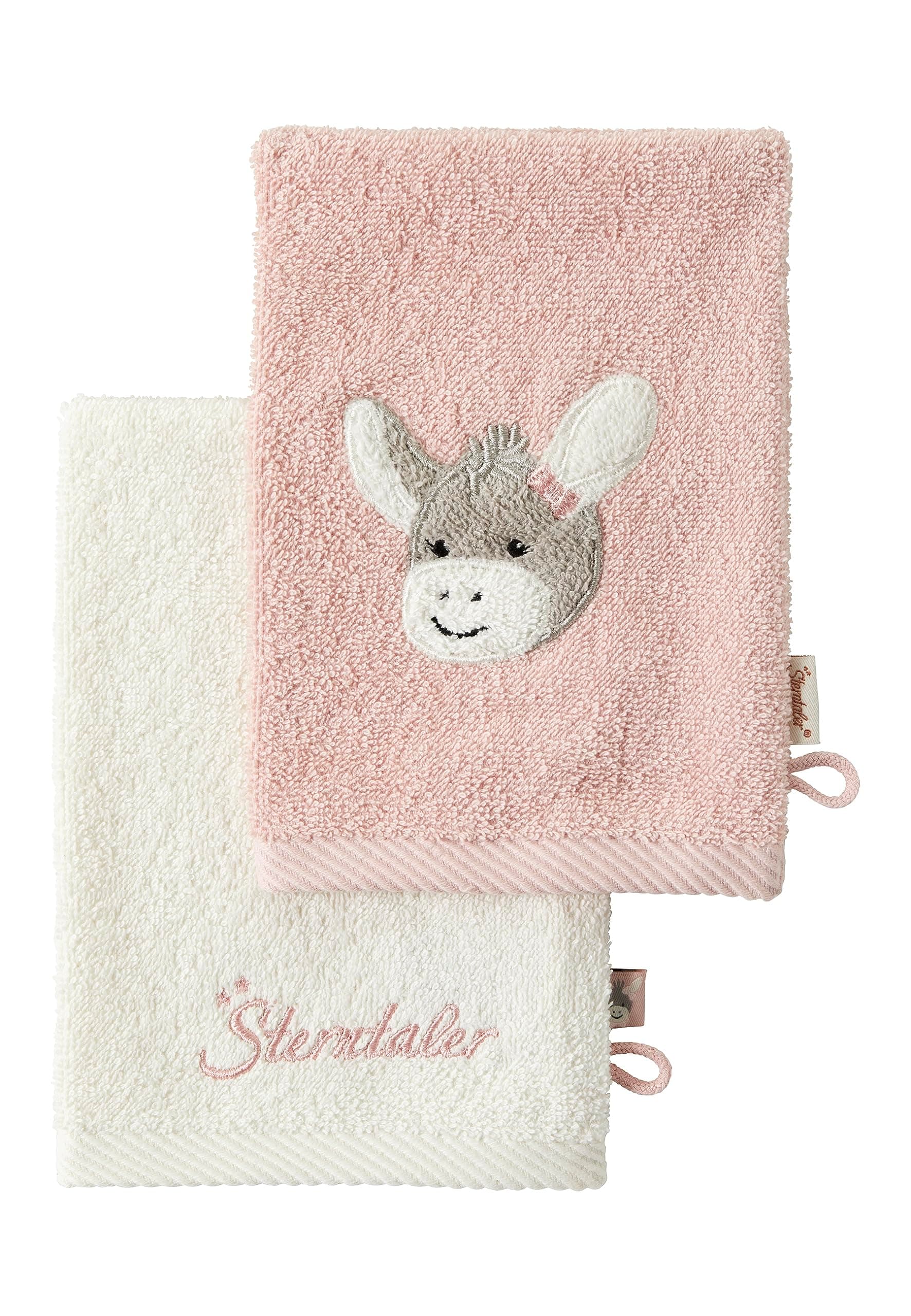 Sterntaler 2er Waschhandschuhe Esel Emmi Girl flora rose uni mit Stickerei und Logo Schriftzug zartrosa Einheitsgröße