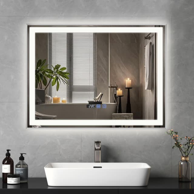 YU YUSING Badspiegel LED 80x60cm Badezimmerspiegel mit 3 Lichtfarbe Einstellbare, Wandspiegel Metallrahmen mit Touch-Schalter Spiegel Badezimmer Anti-Beschlag Timer-funcktion IP44, Horizontal, Silber 60L x 80B cm Silberner Meta,60l X 80b Cm