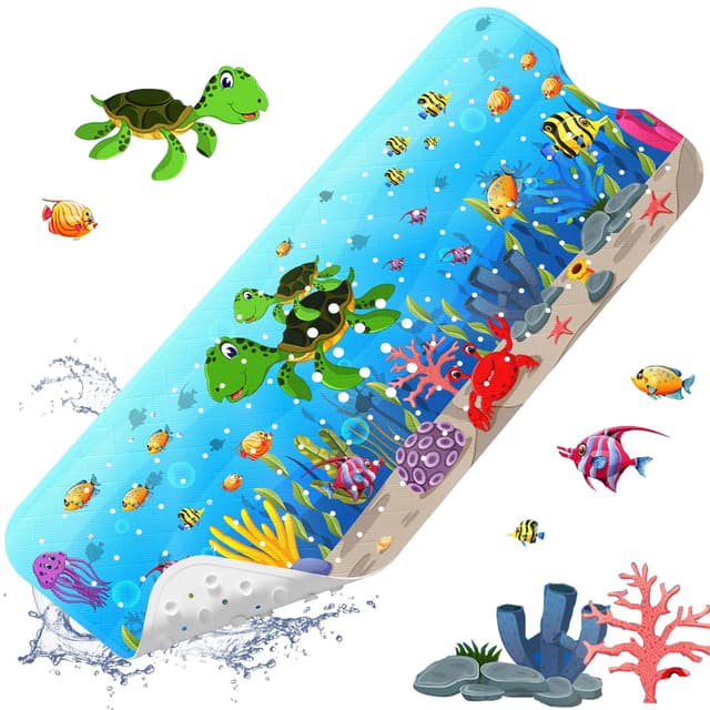 XIYUNTE Badewannenmatte rutschfest Kinder - 100% BPA frei, Extra Komfortabel Antirutschmatte Badewanne Antibakteriell, 100x40cm Baby Duschmatte mit Saugnäpfen & Maschinenwaschbar, Schildkröte A-sea Turtle