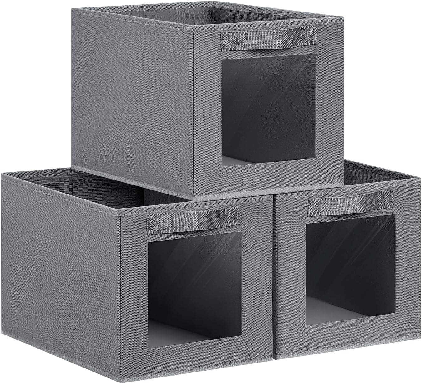 DIMJ 3 Stück Aufbewahrungsboxen, Faltbox mit Transparentem Sichtfenster, Faltbare Aufbewahrungskiste mit Griff, Ordnungsboxen Kleiderschrank Organizer für Kleidung, Bücher, Spielzeug (Grau) (Dunkelgrau) 3 Stück - 34 X 23 X 23 Cm