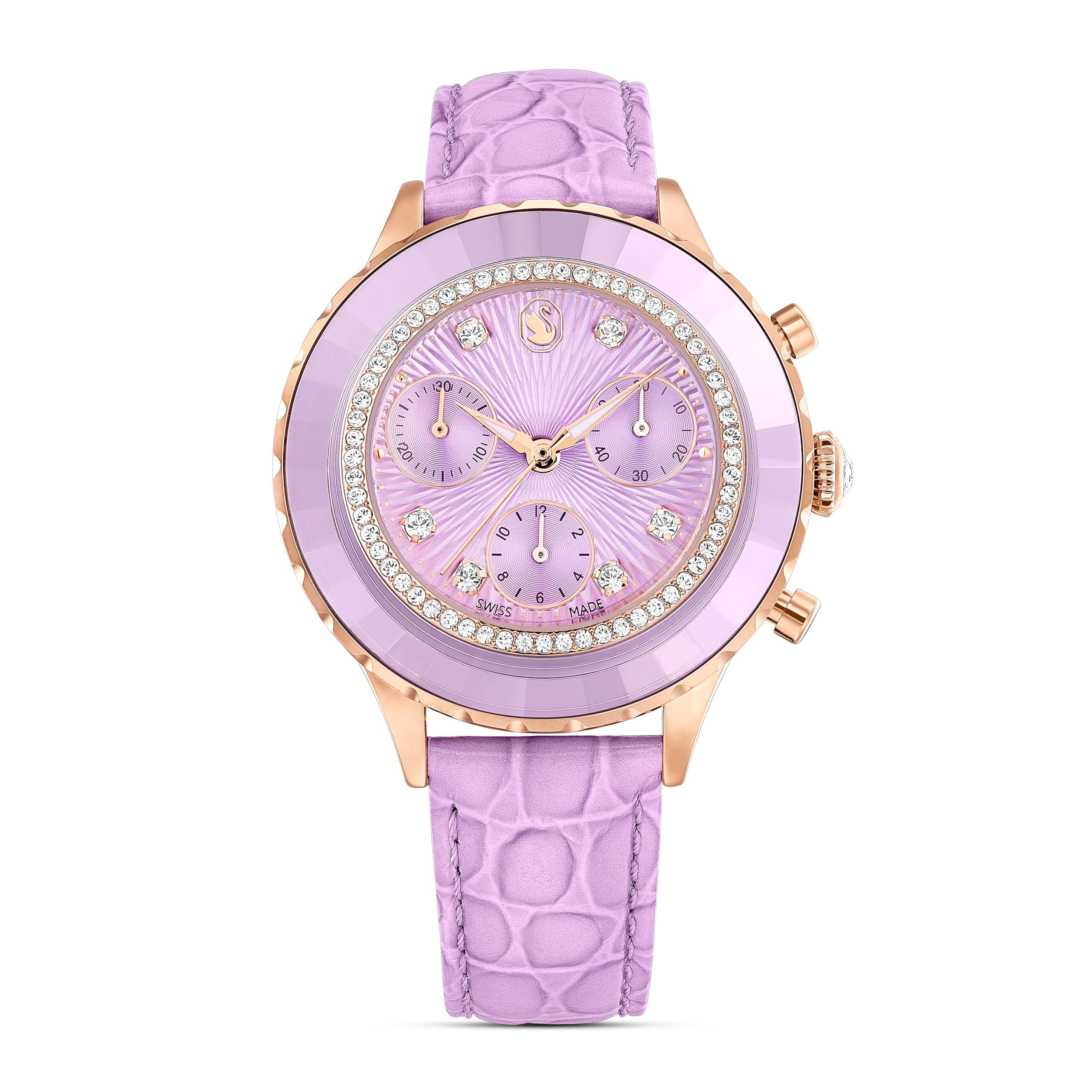 Swarovski Octea Chrono Kollektion Uhr, Swiss Made Chronograph mit Roségold-Finish und Lederarmband Roségold-finish Violett