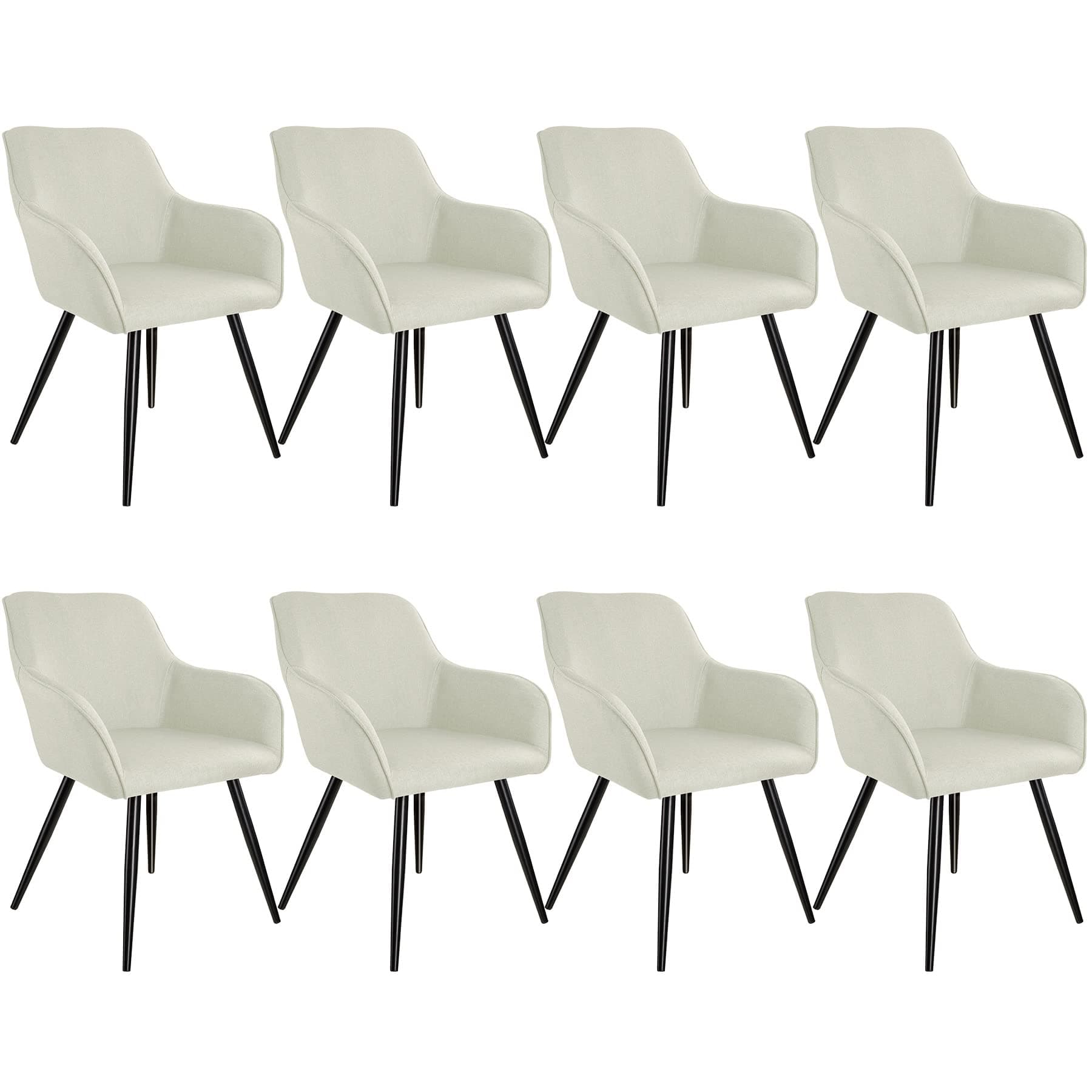 tectake 800876 8er Set Esszimmerstuhl mit Armlehnen, Leinenoptik, gepolsterte Sitzfläche, Schwarze Metallbeine, für Wohnzimmer, Esszimmer, Küche und Büro (Creme | Nr. 404677)