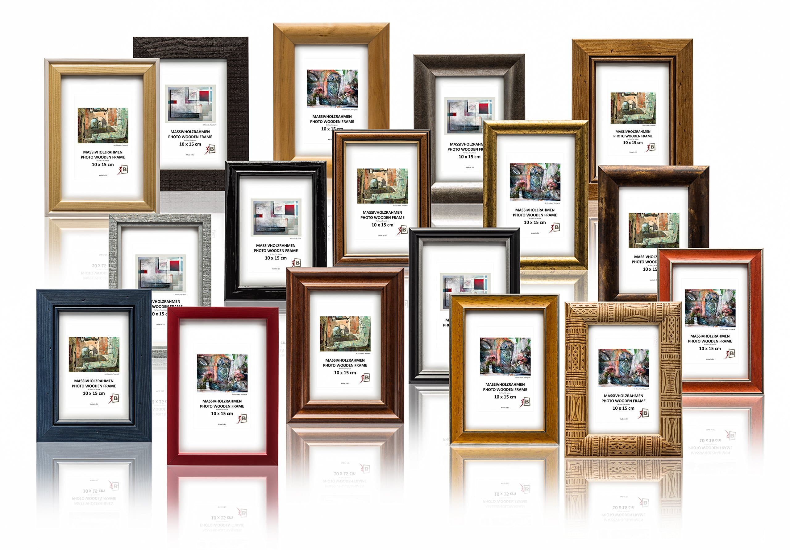 3-B Bilderrahmen GESCHENKBOX Holzrahmen 10-Pack - 15x21 cm (A5) Zufällig gemischtes Set - Farb- und Stile-Mix, mit Acrylglas. Restposten zum Knallerpreis. 15 x 21 cm (A5)