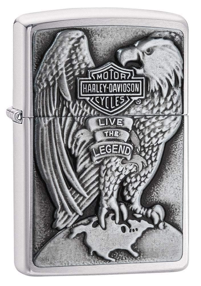 Zippo 2000083 Harley Davidson - Made in USA - Eagle & Globe - Chrome brushed, Gebürstetes Chrom