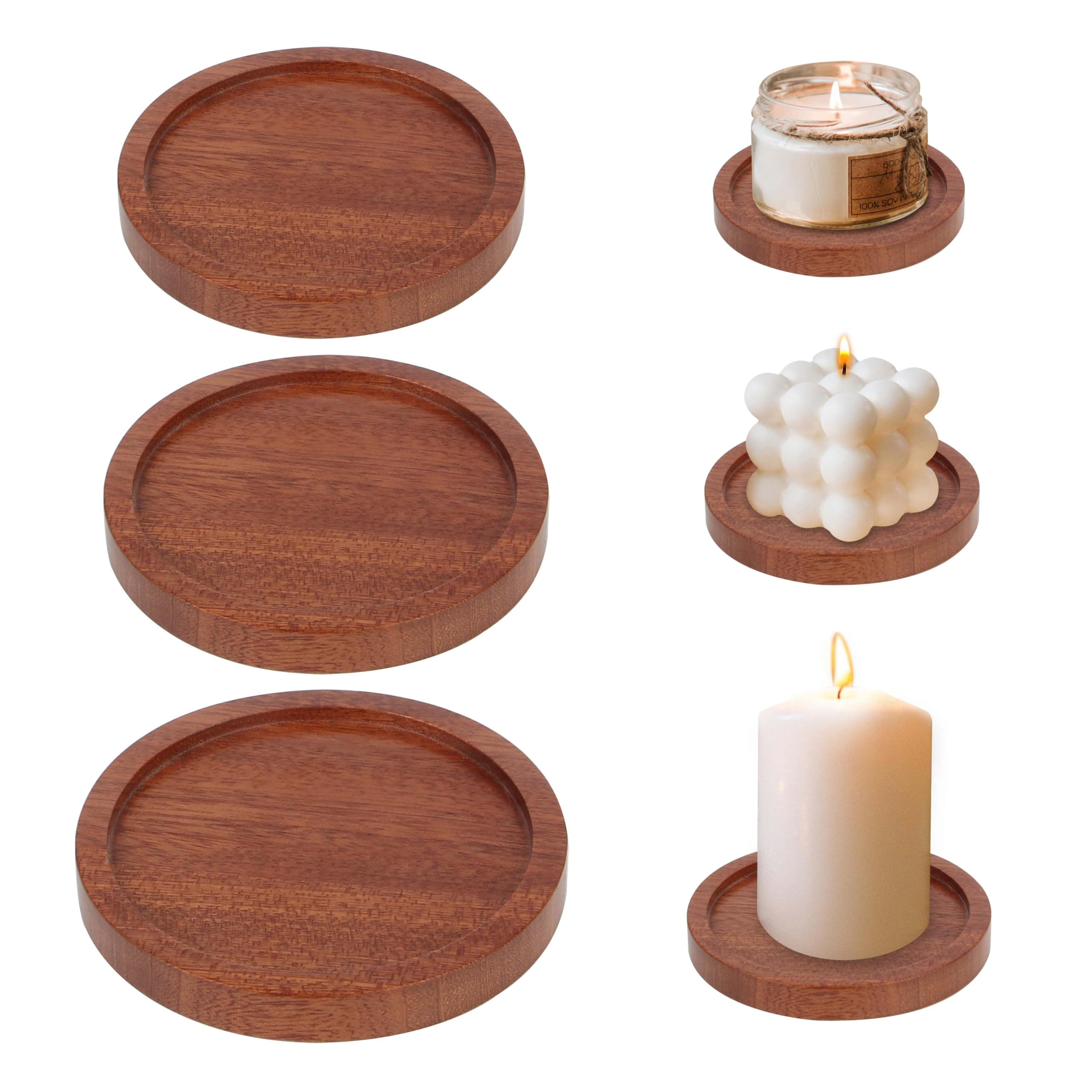 AYSYR 3 Stücke Kerzenteller,Kerzenuntersetzer für Runde Untersetzer,Kerzenständer Holz für Hochzeit Haus Dekotablett,Holzuntersetzer Geeignet für Partydekoration(D 7.1 cm,8 cm,9 cm)