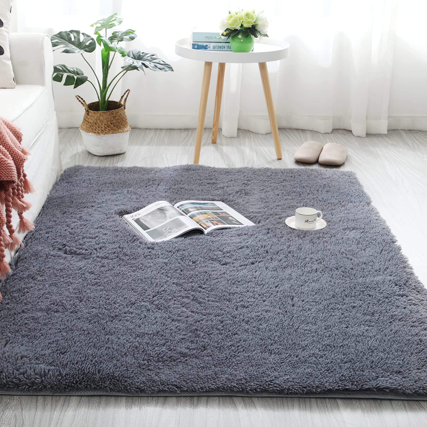 MARATIP Flauschiger Teppich für Wohnzimmer, große Größe, modernes Wohnzimmer, Mädchen, weicher und Flauschiger Teppich für das Schlafzimmer(Silber grau,160 x 230 cm) Silber Grau 160 x 230 cm