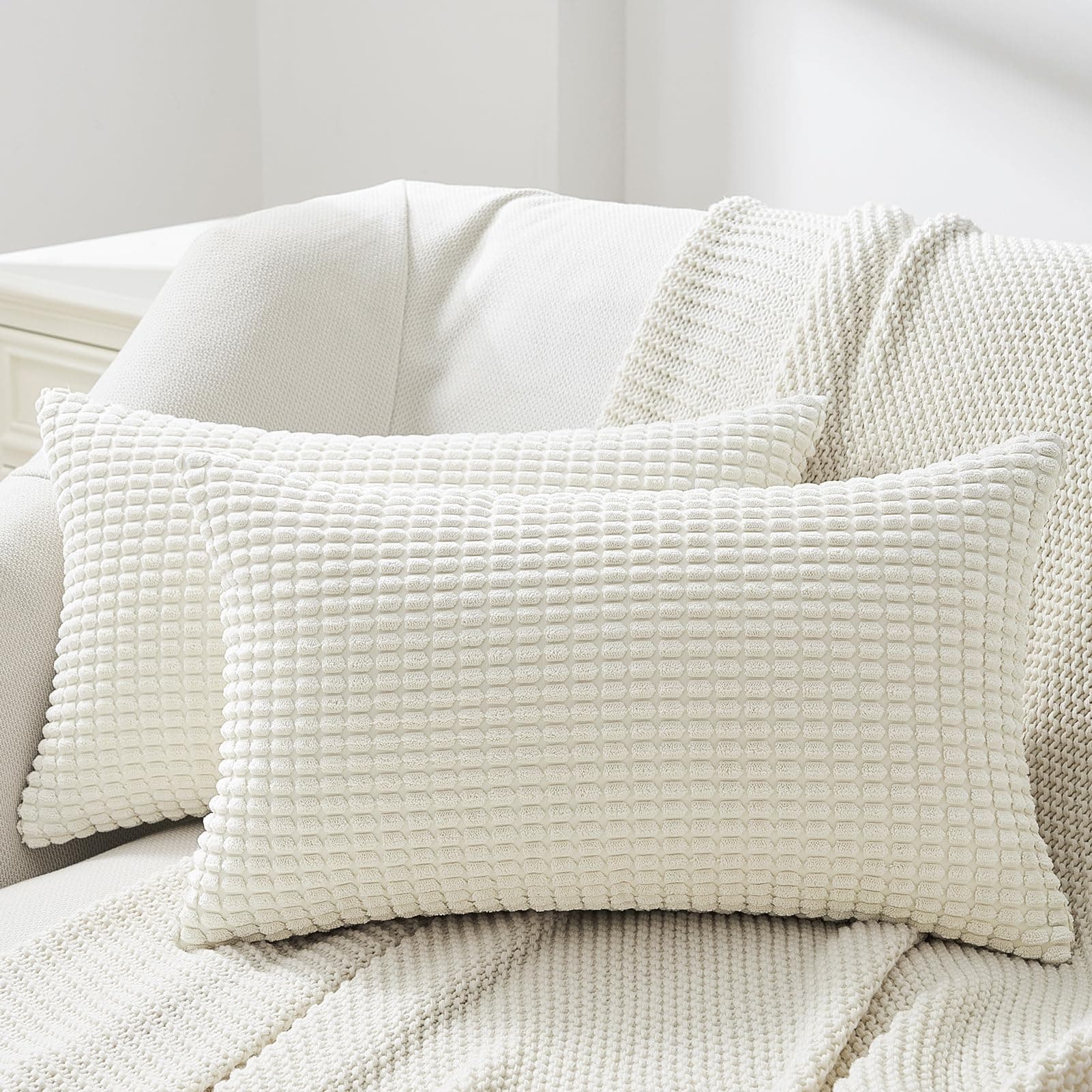 Topfinel Kissenbezug 30x50 Creme Kordsamt 2er Set Maiskorn Muster Kissenbezüge Kissenhülle Dekokissen Sofakissen Nackenkissen Kopfkissen Couchkissen Dekokissen Zierkissenbezug 50 x 30 cm, 2 Stück Beige