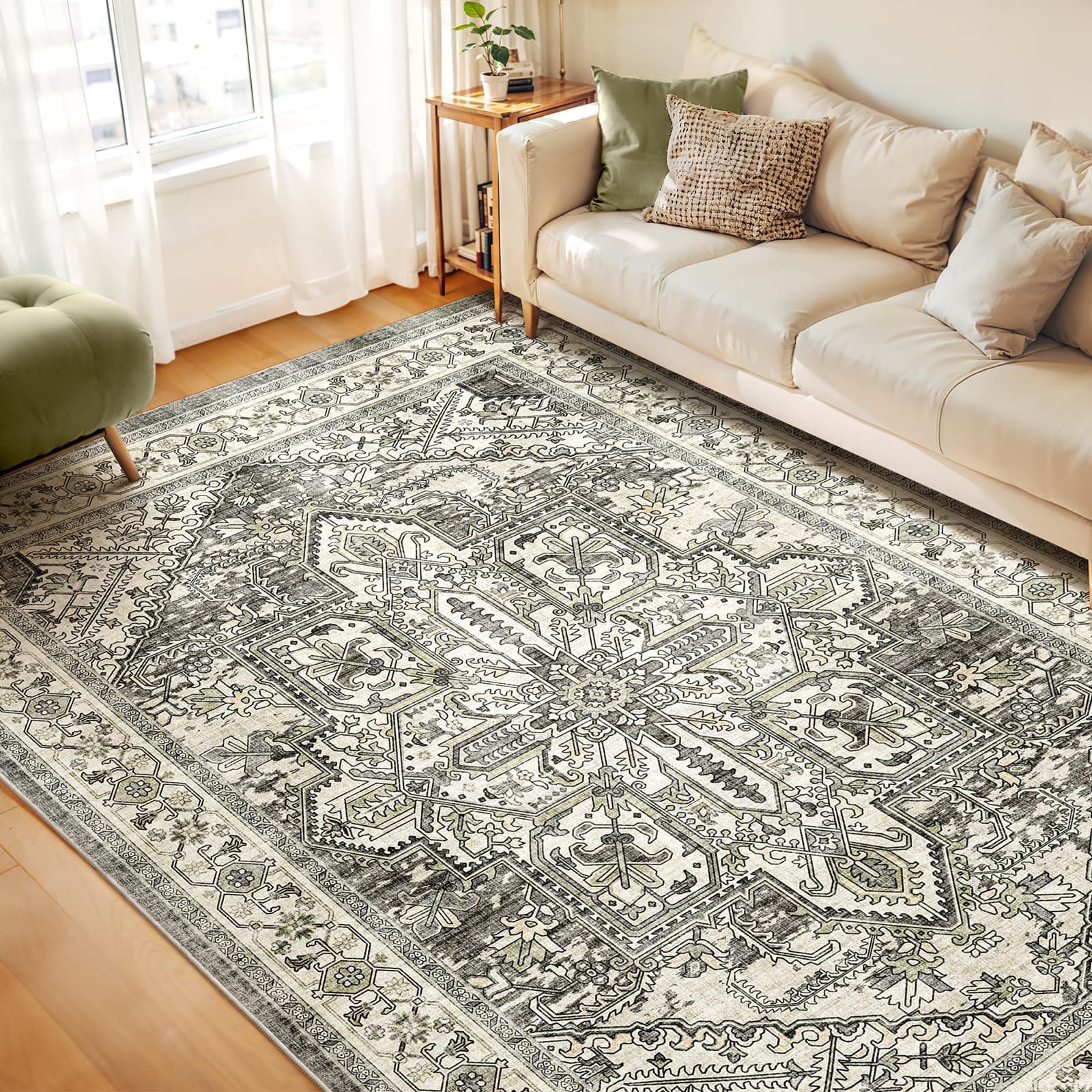 WITSHOCK Teppich Wohnzimmer 270x365 cm: Waschbarer Boho, rutschfest, Kurzflor, Vintage Schlafzimmer, Teppich Küche Flur Esszimmer für Kinder & Haustiere Geeignet-Braun Braun 1 270 x 365 cm (Rechteckig)