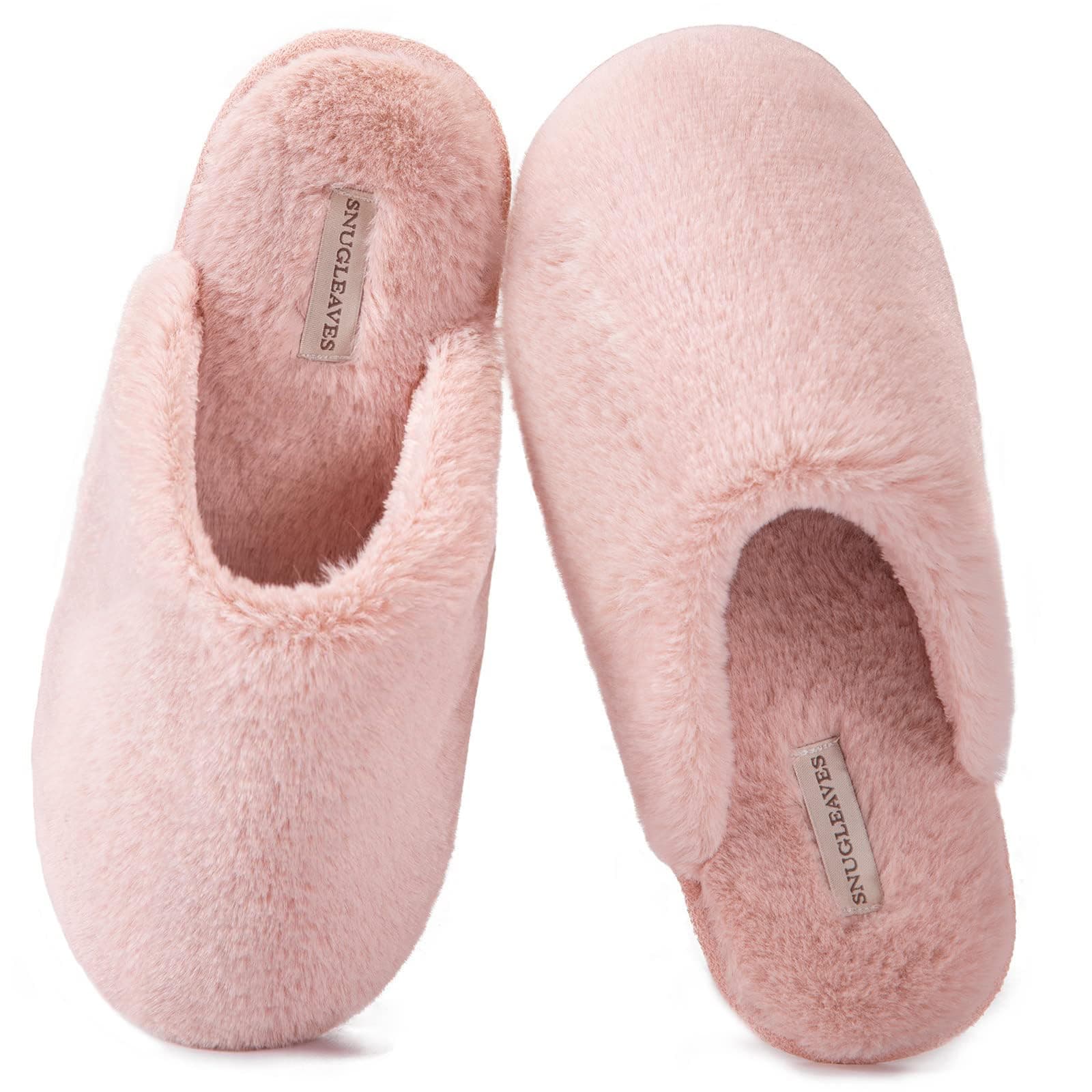 Snug Leaves Damen Flauschige Hausschuhe mit Kunstfell und Memory Foam