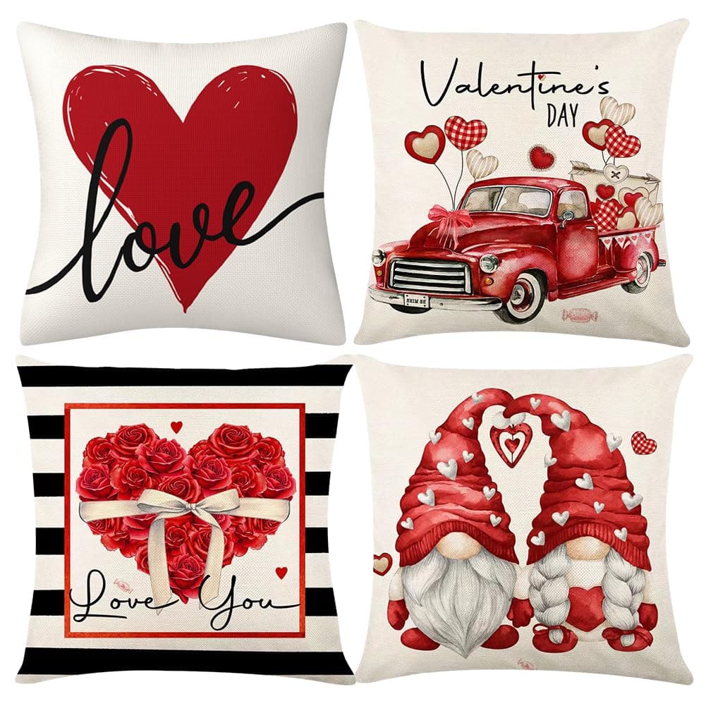 RANJIMA Dekorativ Kissenbezüge 4er Set, Valentinstag-Kissenbezüge 45x45 cm, Winter Zierkissenbezug Couch Wohnzimmer Deko, Zierkissenbezug Lendenkissenbezug für Couch Zimmer Sofa Auto Büro Dekor