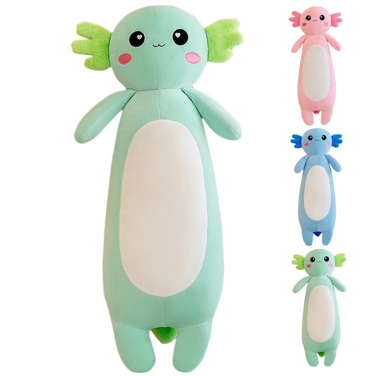 Kekeso Langes Axolotl Plüschtier,Kawaii Axolotl Kuscheltier Stofftier Rosa Axolotl Plüsch-Kissen, für Mädchen und Jungen Salamander Plüschtier Geschenk für Weihnachten(Green, 80cm/31.49inch)