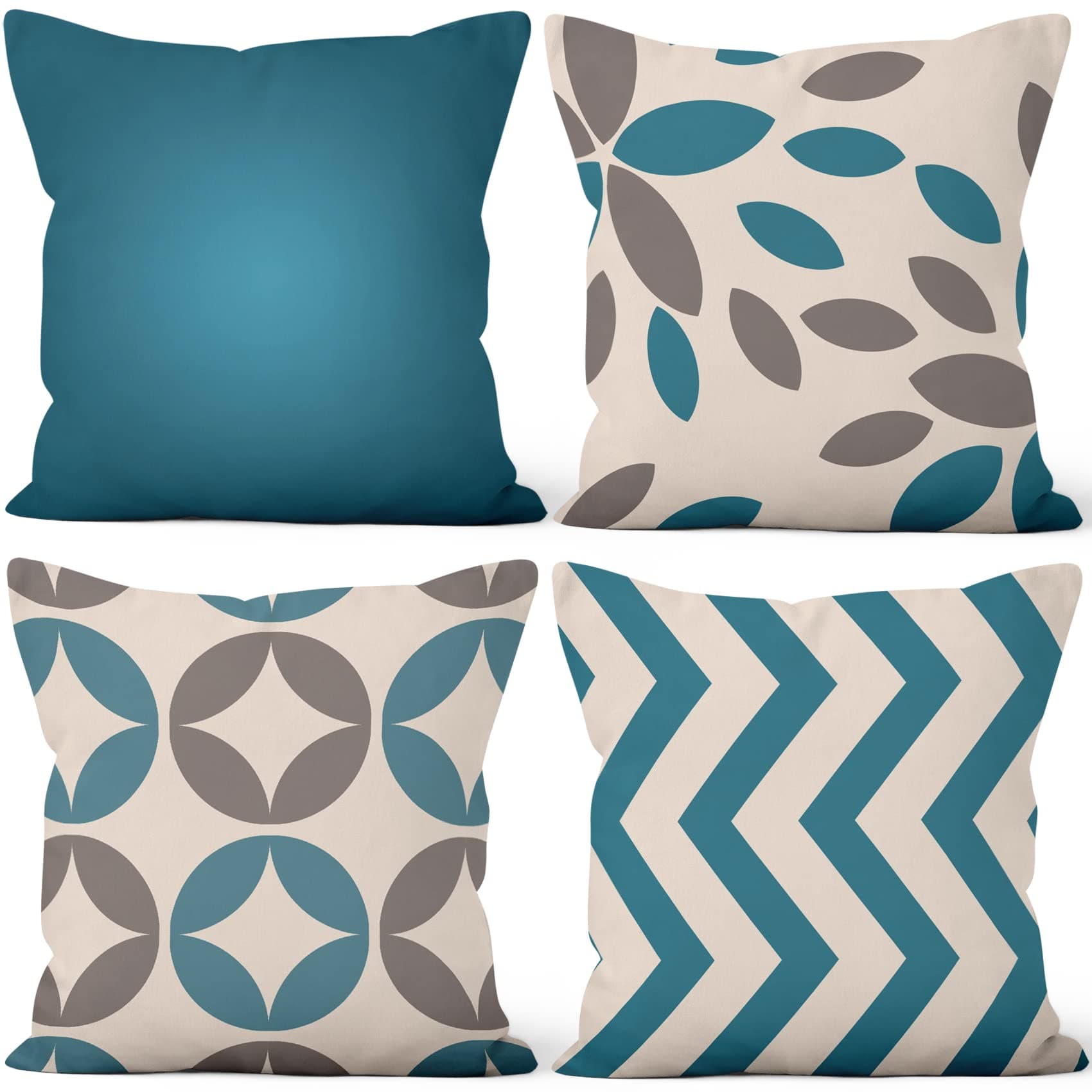 Aoihrraan Kissenbezüge 4er Set, Minimalistische Dekokissenbezüge In Darkcyan Und Grey Geometry Weicher Kurzer Plüsch Quadrat Kissenbezug für Sofa Couch Schlafzimmer Auto Stuhl Wohnkultur 40x40cm 40 x 40 cm, 4 Stück Dunkelcyan